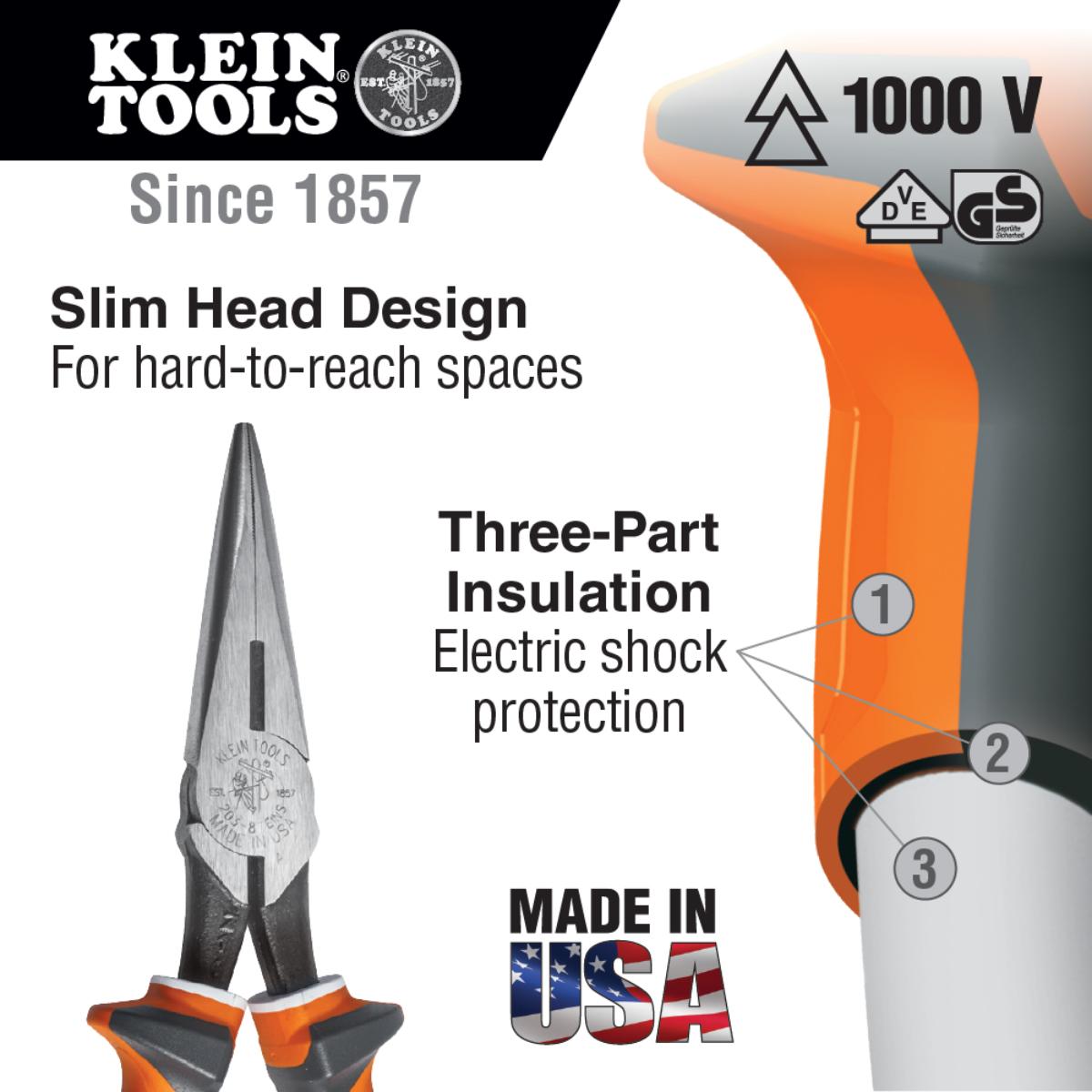 LONG NOSE PLIERS 1000V INSUL 8IN 200mm