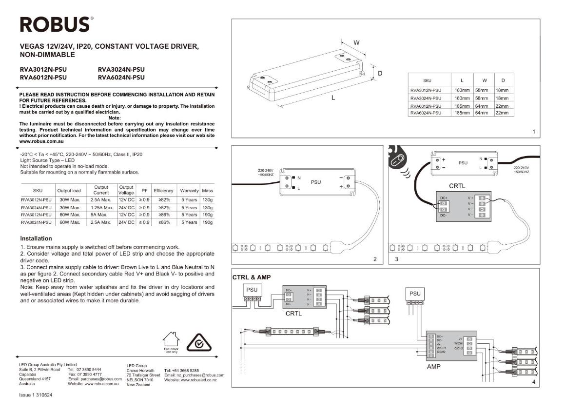 LED STRIP DRIVER VEGAS 24V 30W CV IP20