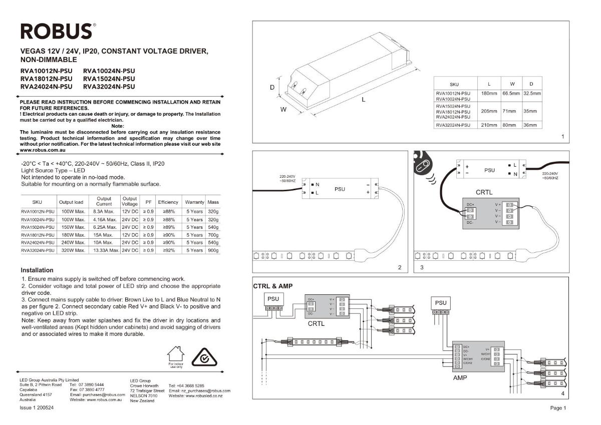 LED STRIP DRIVER VEGAS 24V 320W CV IP20