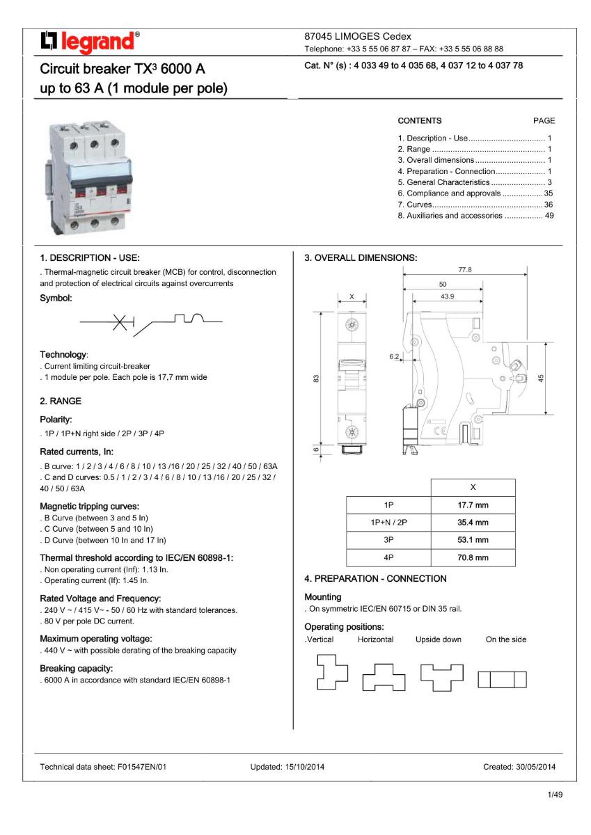 MCB TX3 1P 50A 6KA C CURVE  1MODULE