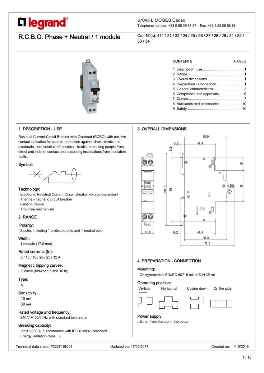 RCBO DX3 1P+N 25A 30MA CL A 1 MODULE