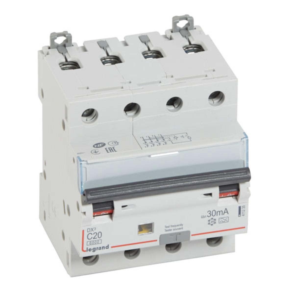 RCBO  DX3 4P 20A 30MA 6KA CL A 4 MODULE