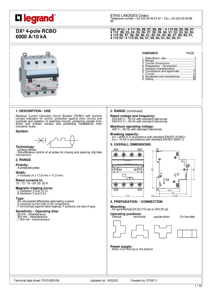 RCBO  DX3 4P 25A 30MA 6KA CL A 4 MODULE