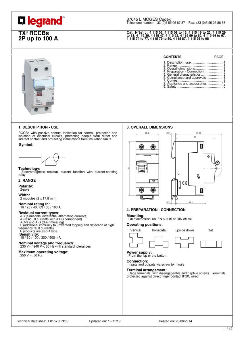 RCCB TX3 2P 40A 30MA CL A 2 MODULE