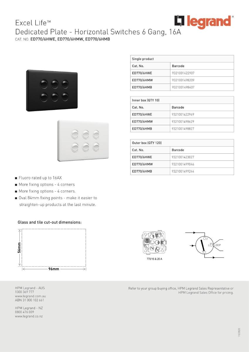 EXCEL E-DED 16A 6G SWITCH HORIZONTAL WHT