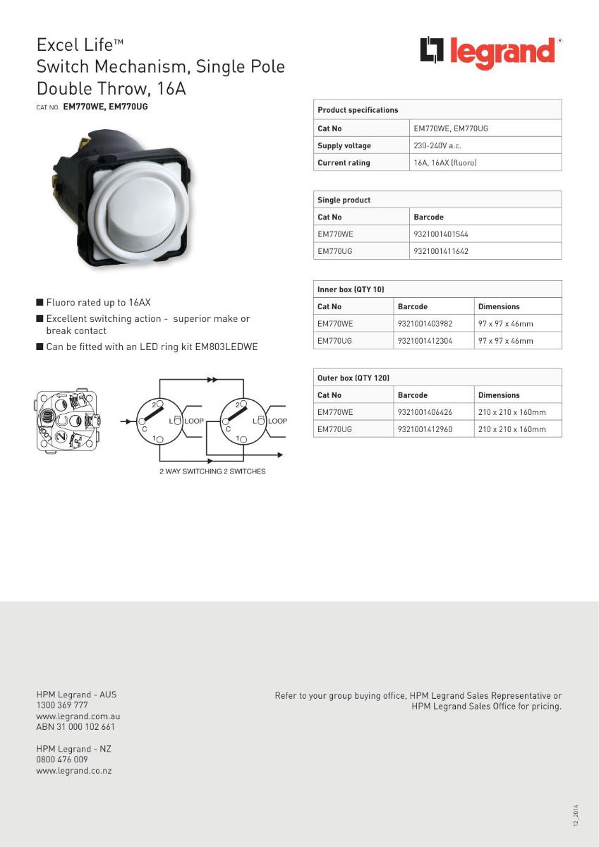EXCEL E-MEC 16A SPDT SWITCH URBAN GREY