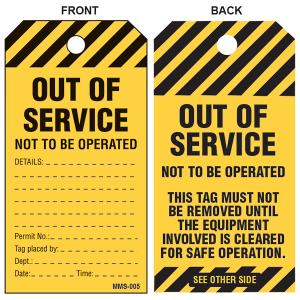 OUT OF SERVICE TAG YELLOW/BLACK 5PK