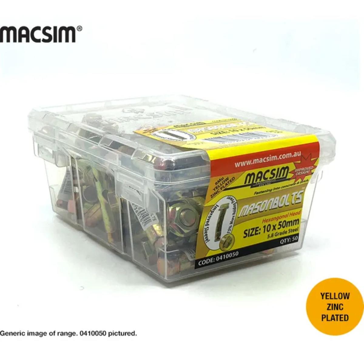 MASONRY BOLT HEX 10 X 60MM ZP PER 50