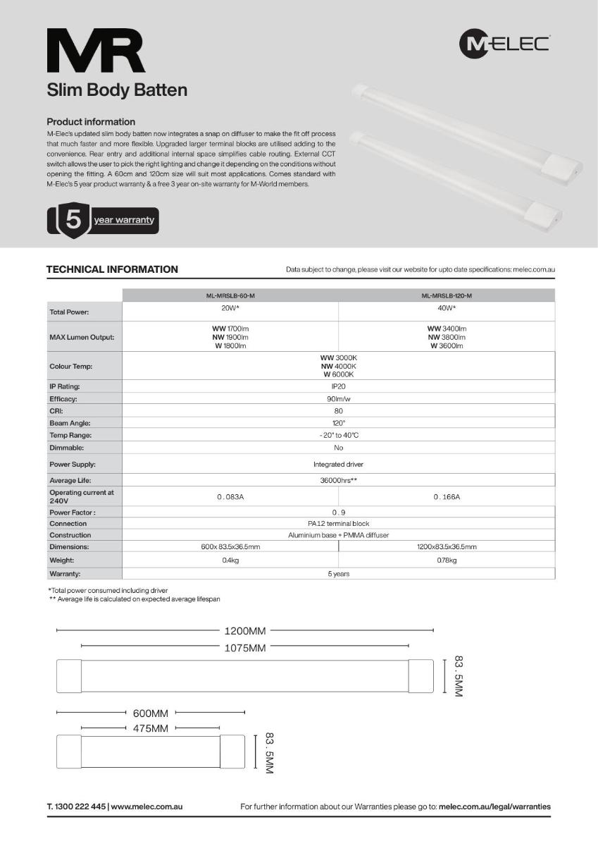 LED DIFF BATTEN MR SLIM 20W CCT 600MM
