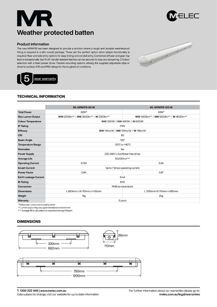LED W/P BATTEN MR 20W CCT 600MM