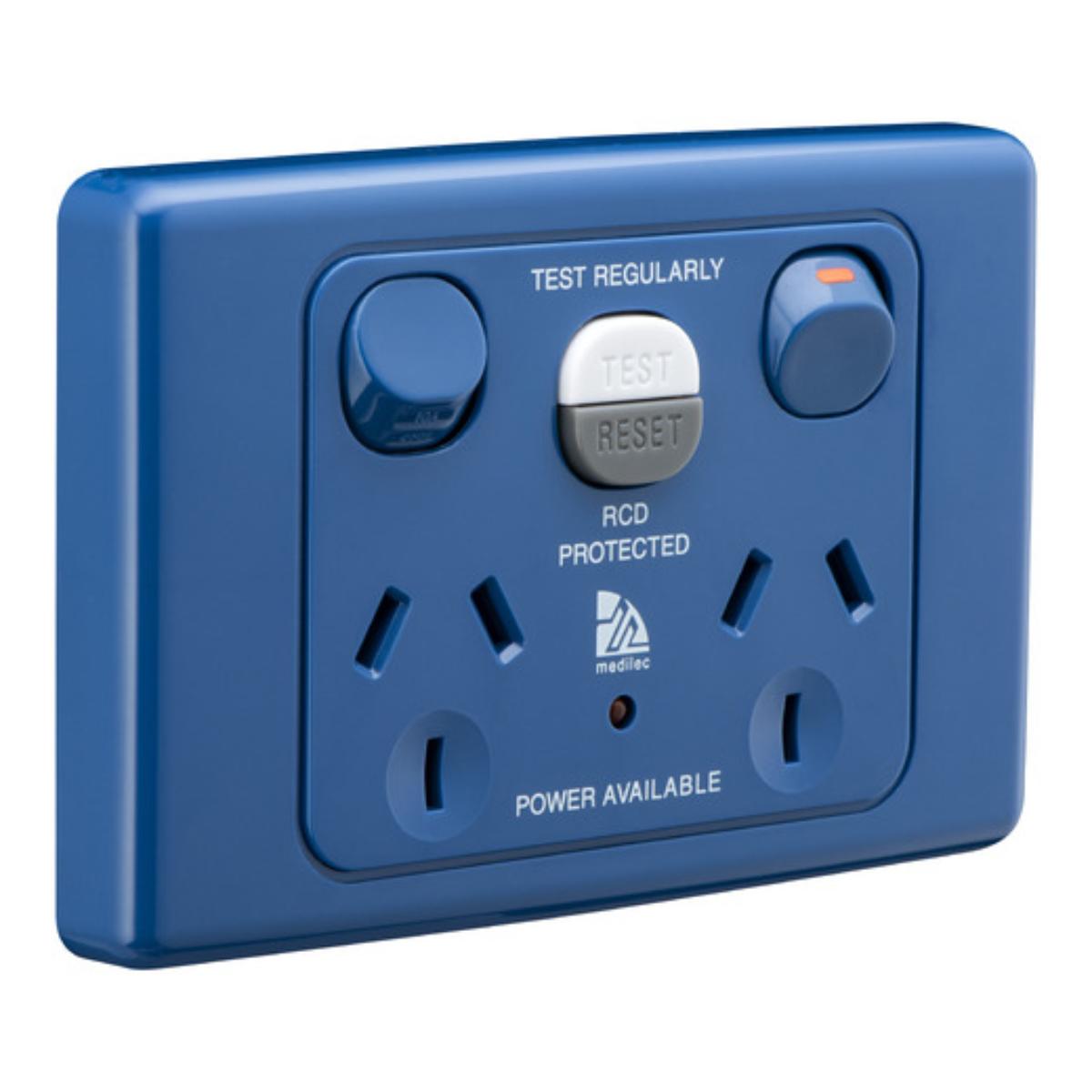 MEDILEC DBL GPO RCD PROT 10A 10MA BLUE