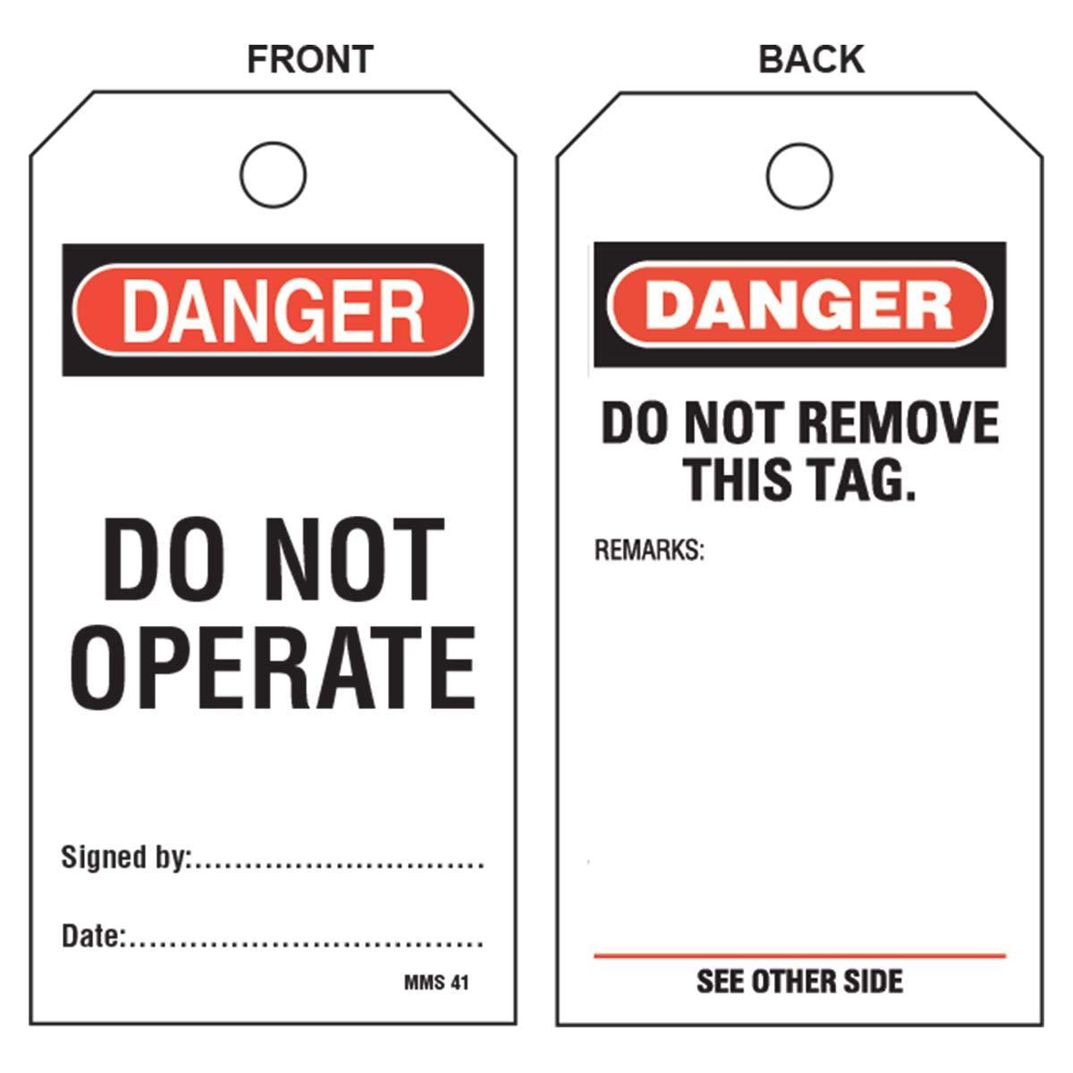 DANGER TAG DO NOT OPERATE MAINT DEPT 5PK