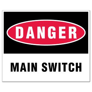 DANGER MAIN SWITCH LABEL 110X90mm 5PK