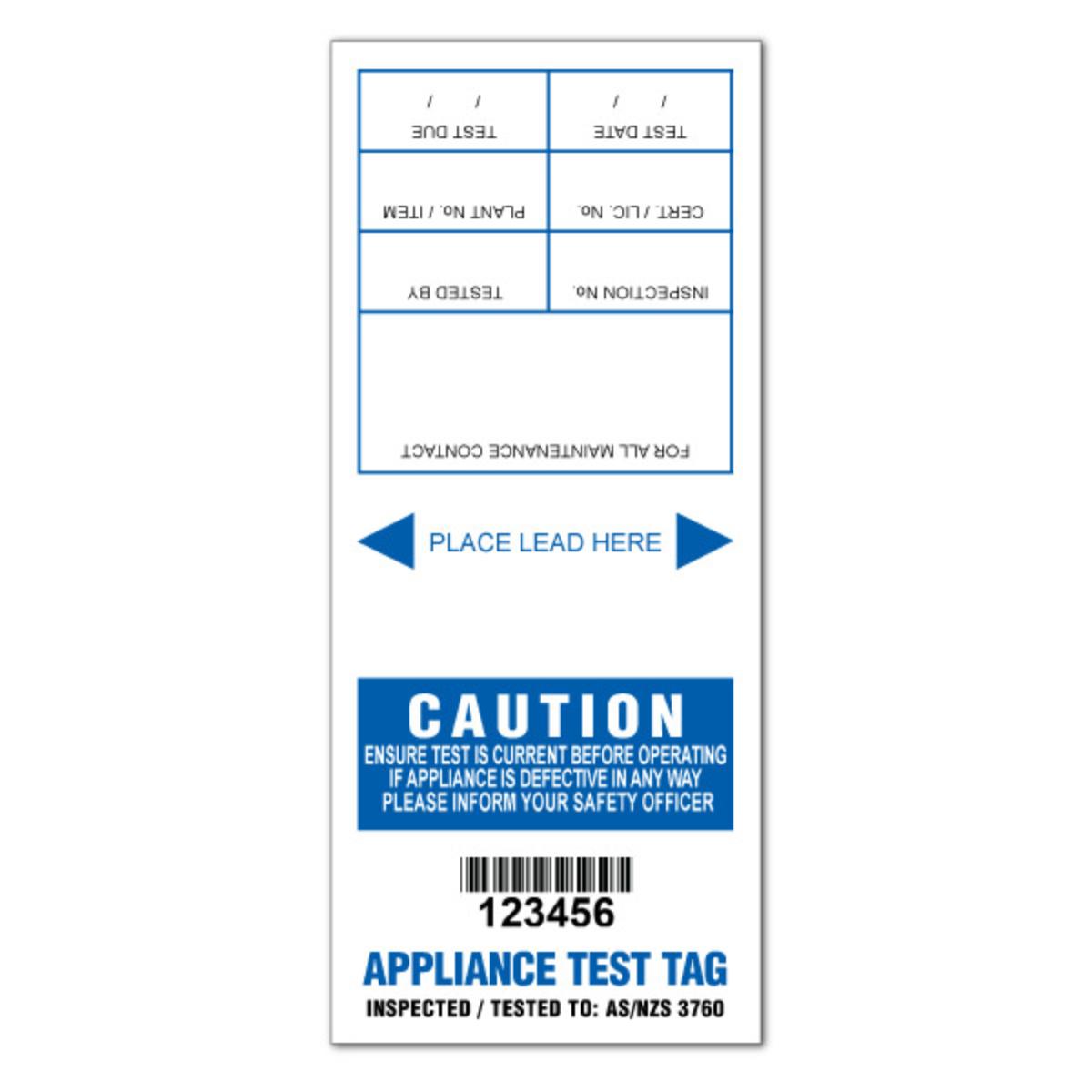 SELF LAMINATING TEST TAG BLUE EXCEPT NSW