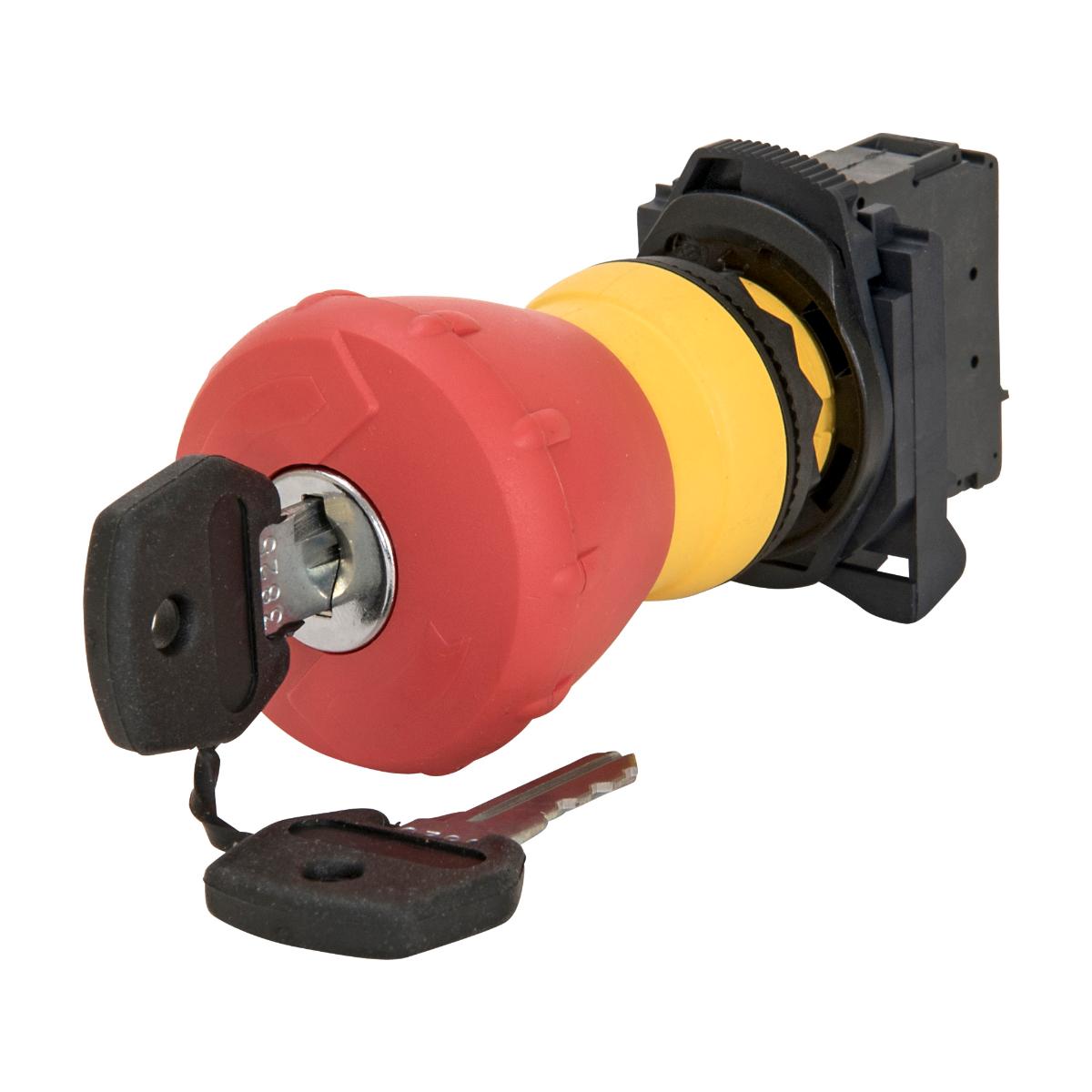 KEYED P/B 22.5MM PLAS EMER STOP 40MM 1NC