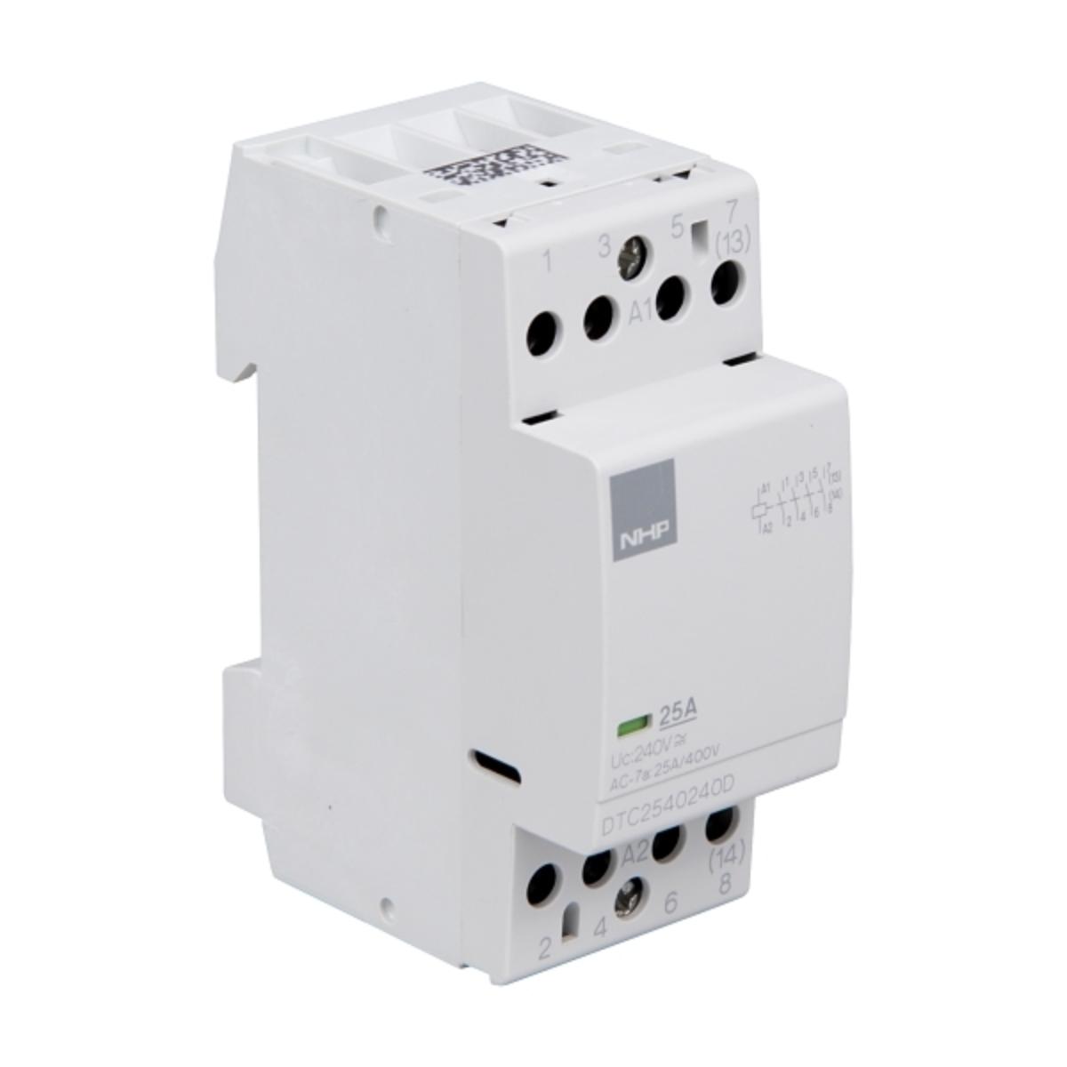 DIN CONTACTOR 25A 4N/O 240VACDC 2 MODULE