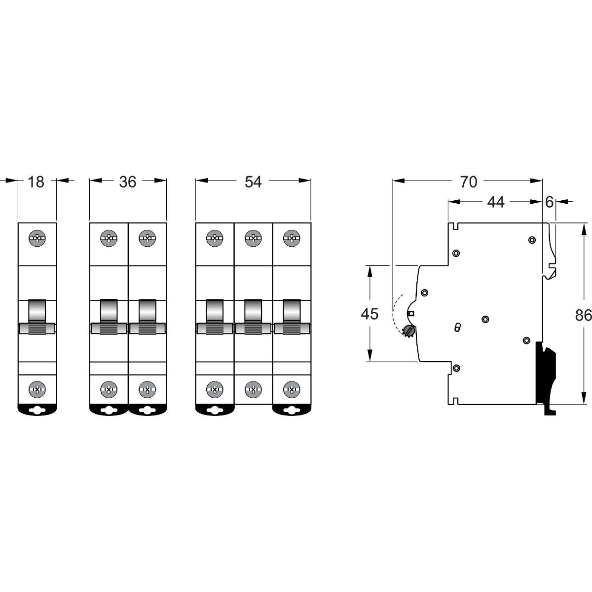 MCB DIN-T6 2P 2A 6KA C CURVE 2 MODULE