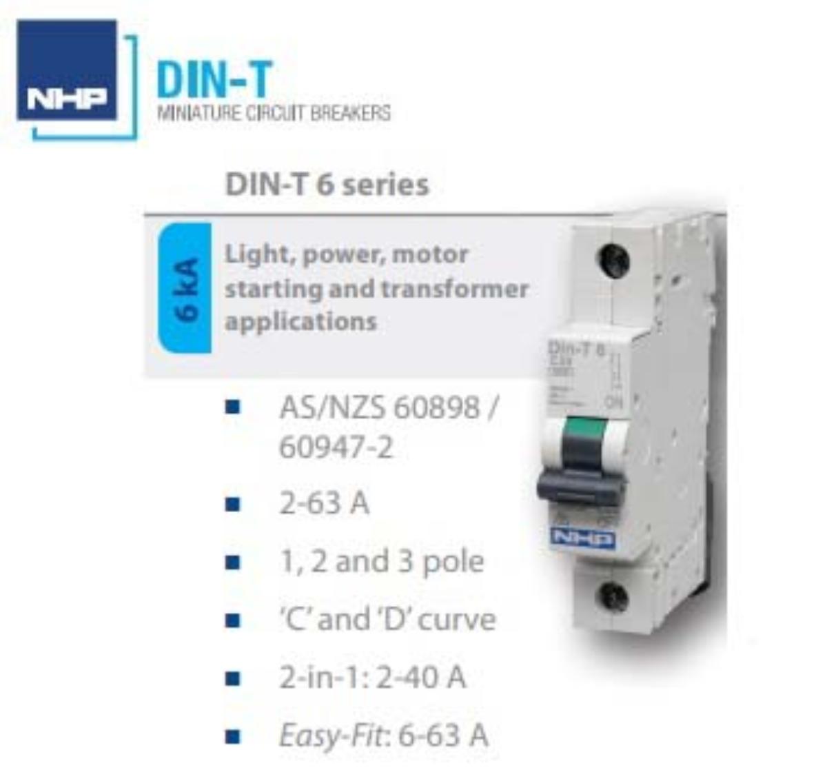 MCB DIN-T6 2P 6A 6KA C CURVE 2 MODULE