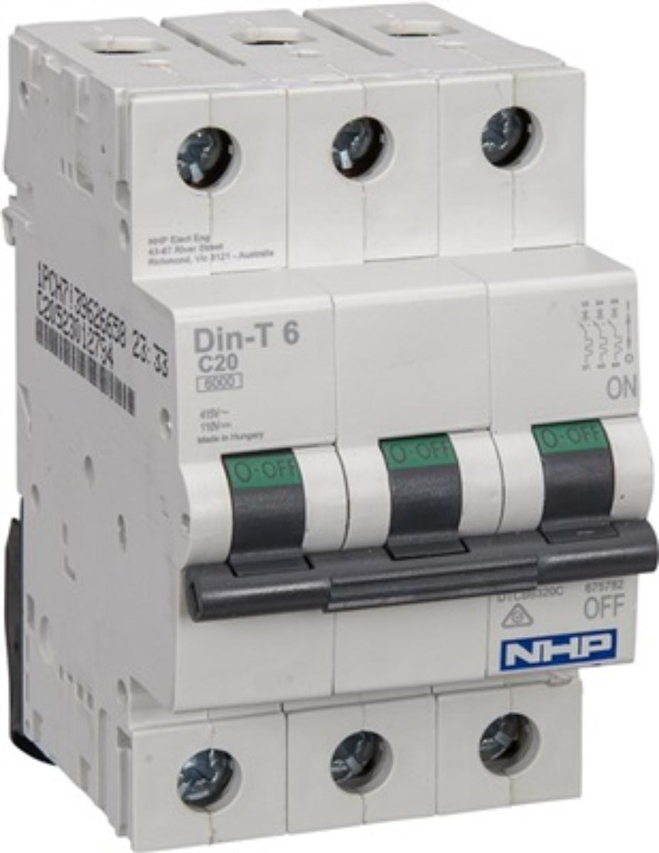 MCB DIN-T6 3P 2A 6KA C CURVE 3 MODULE