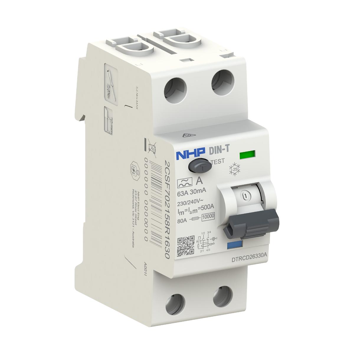 RCCB DIN-T 1P+N 63A 30MA TYPE A 2 MODULE