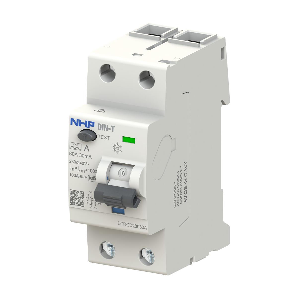 RCCB DIN-T 1P+N 80A 100MA TYPE A 2MODULE