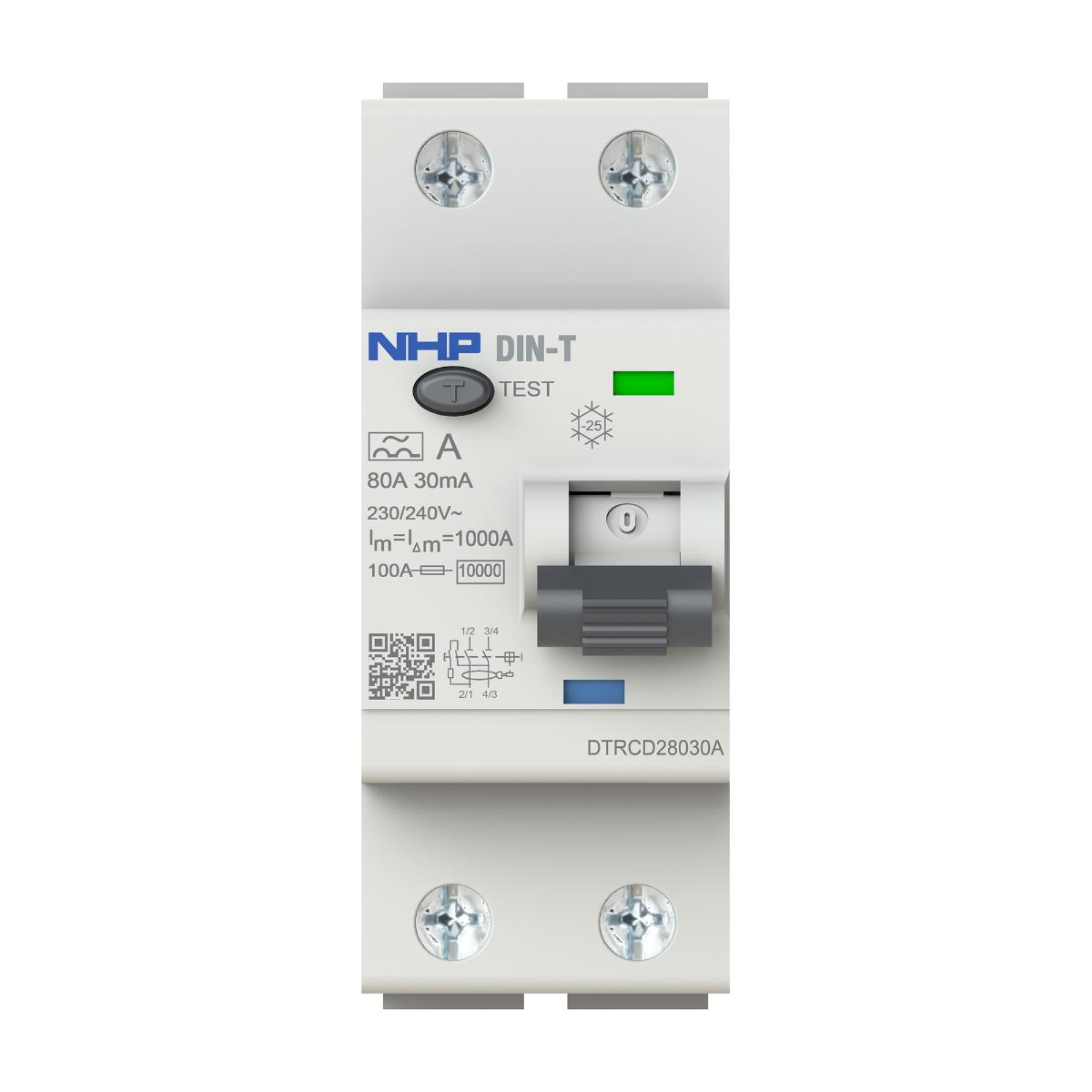 RCCB DIN-T 1P+N 80A 100MA TYPE A 2MODULE