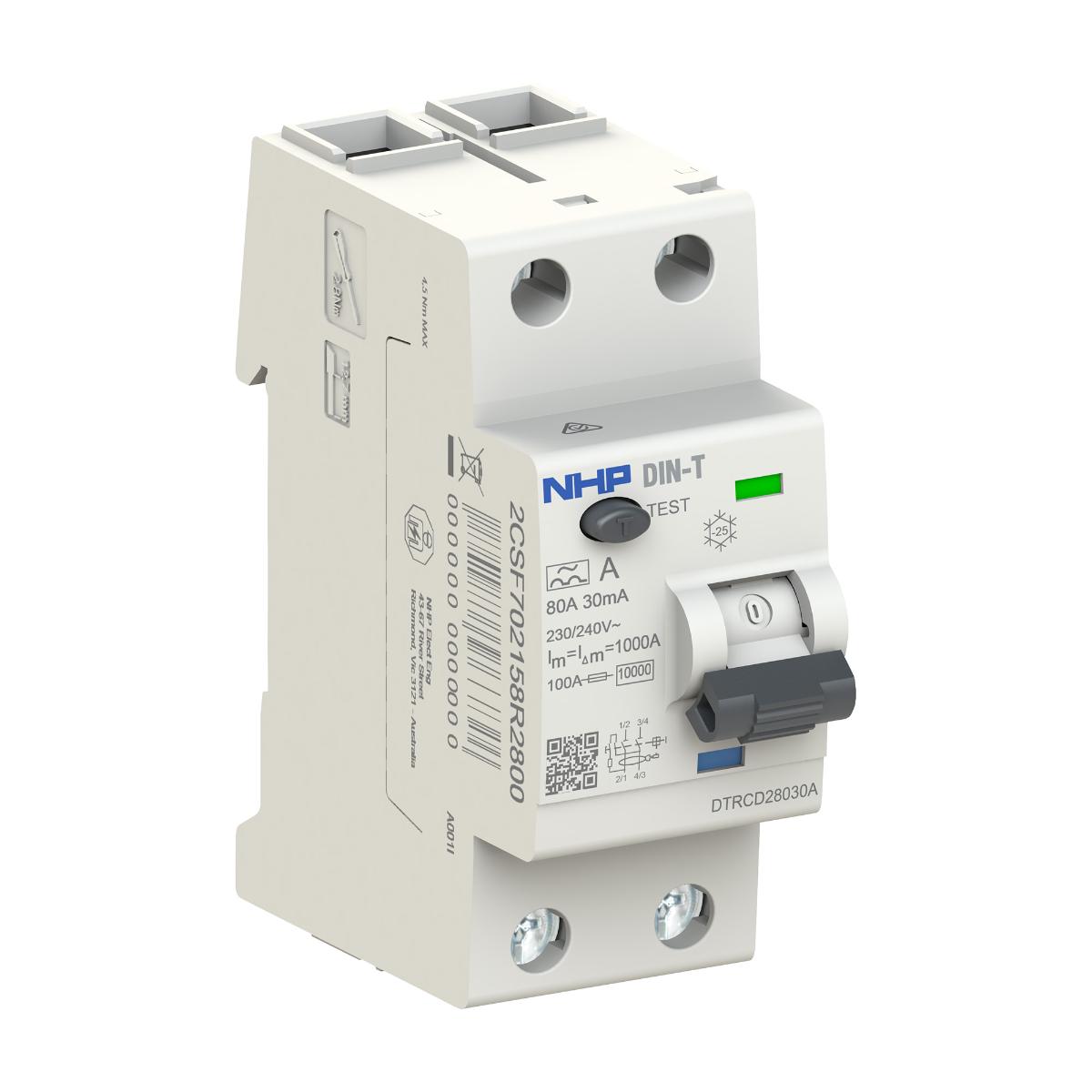 RCCB DIN-T 1P+N 80A 100MA TYPE A 2MODULE