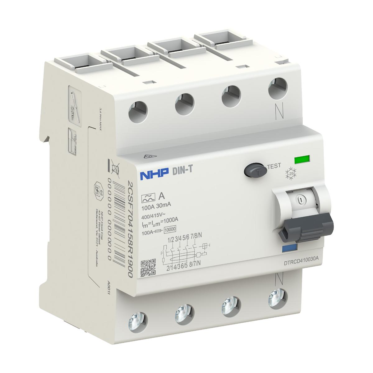 RCCB DIN-T 3P+N 100A 500MA TYPE A 4 MOD