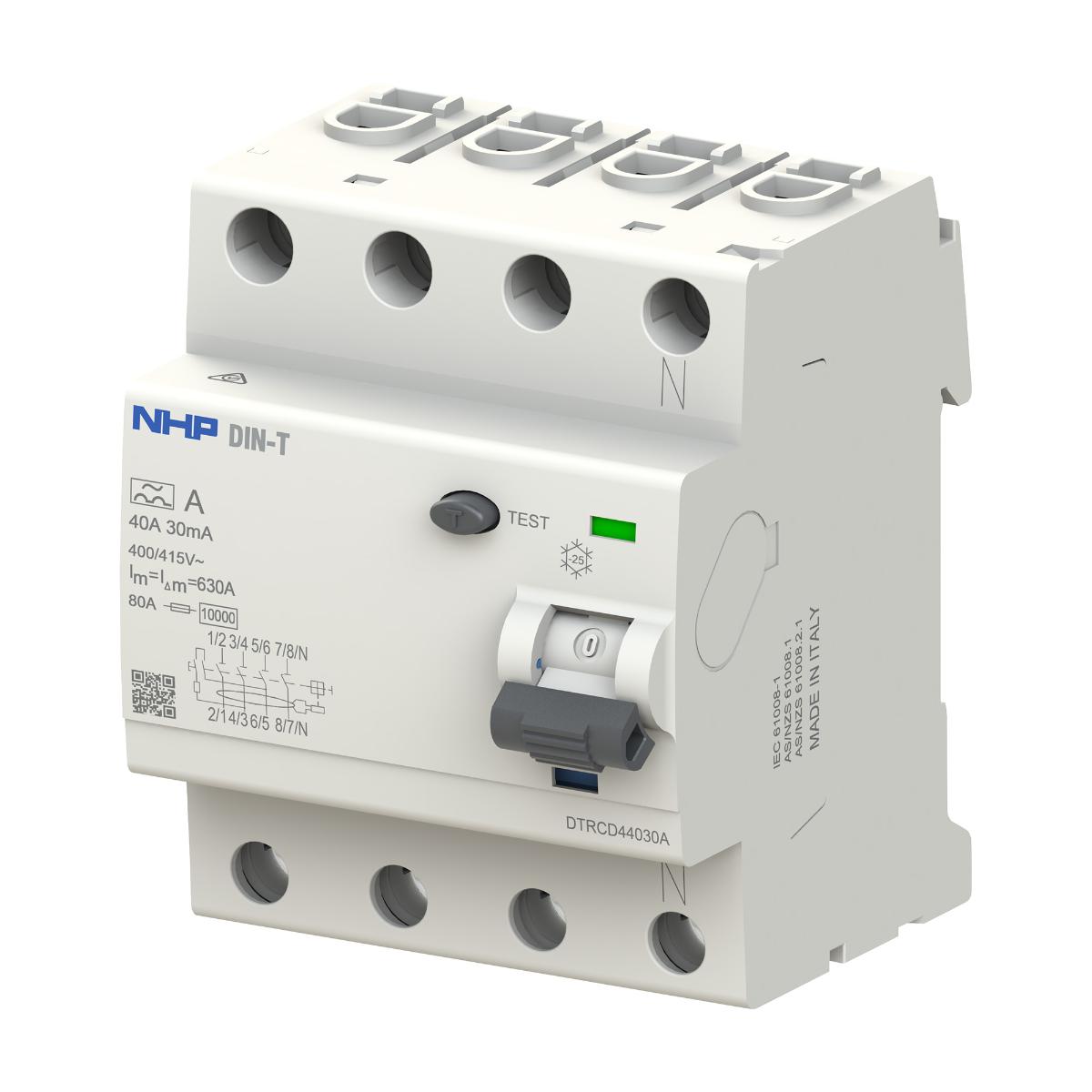 RCCB DIN-T 3P+N 63A 30MA TYPE A 4 MODULE