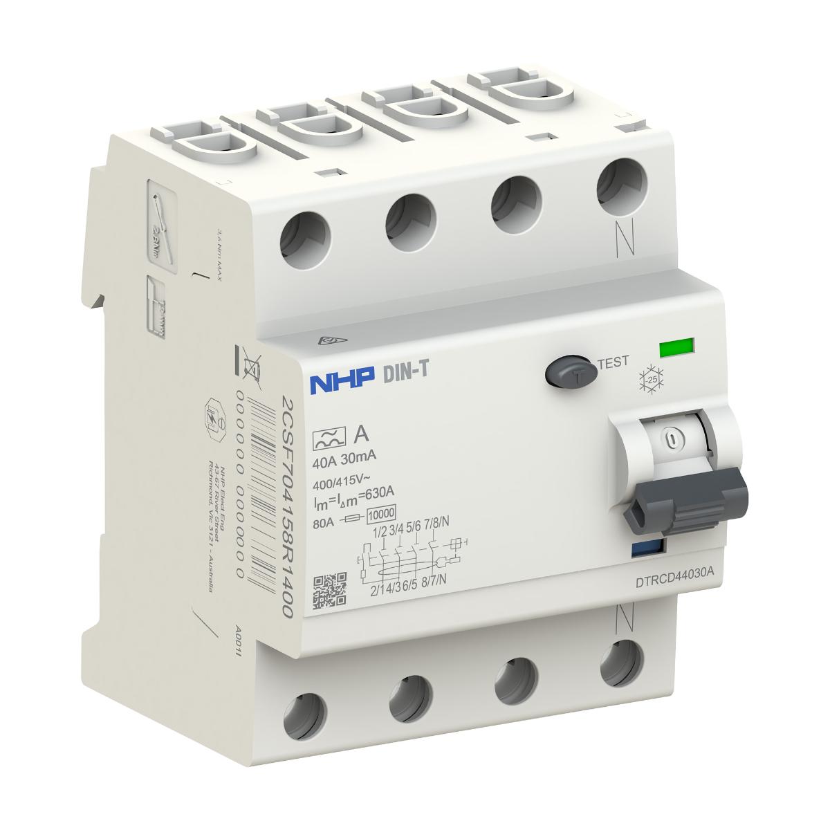 RCCB DIN-T 3P+N 63A 30MA TYPE A 4 MODULE
