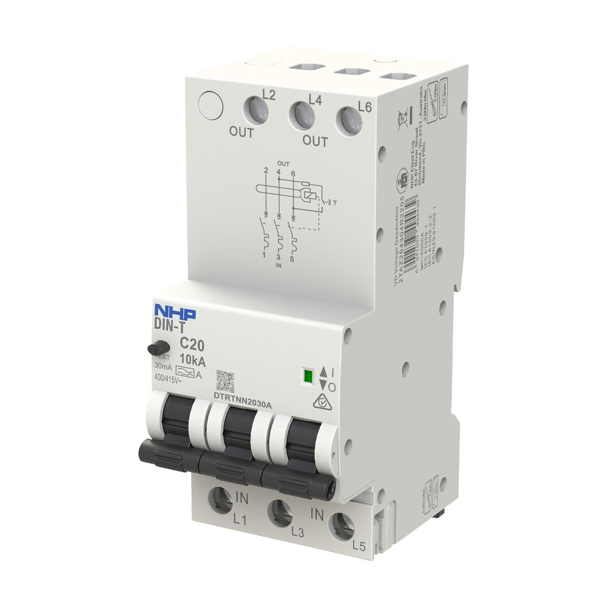RCBO DIN-T 10KA 3P 10A 30MA 3 MODULE