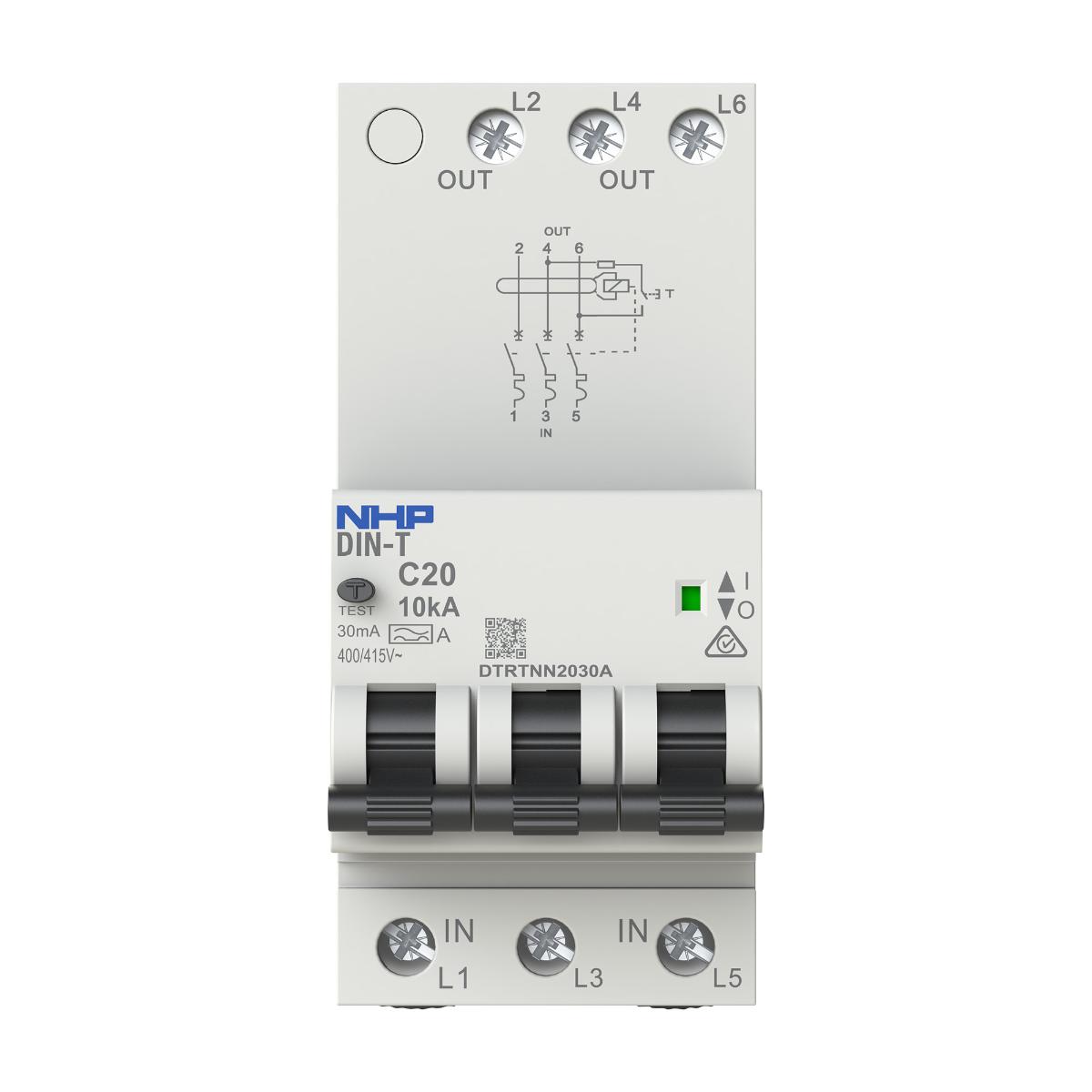 RCBO DIN-T 10KA 3P 10A 30MA 3 MODULE