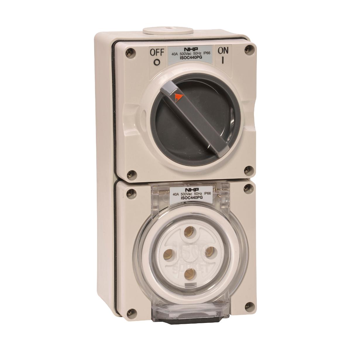 ISO SW/PLUG 4 RND PINS 40A 3PH GREY