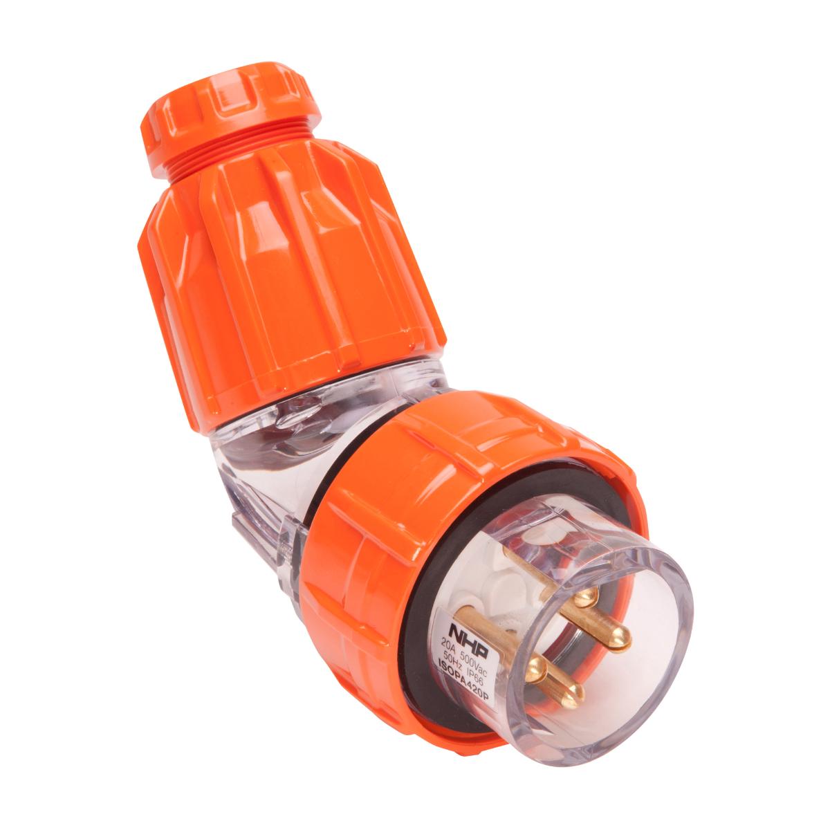 ISO PLUG TOP ANGLED 3PH 4 RND PINS 20A