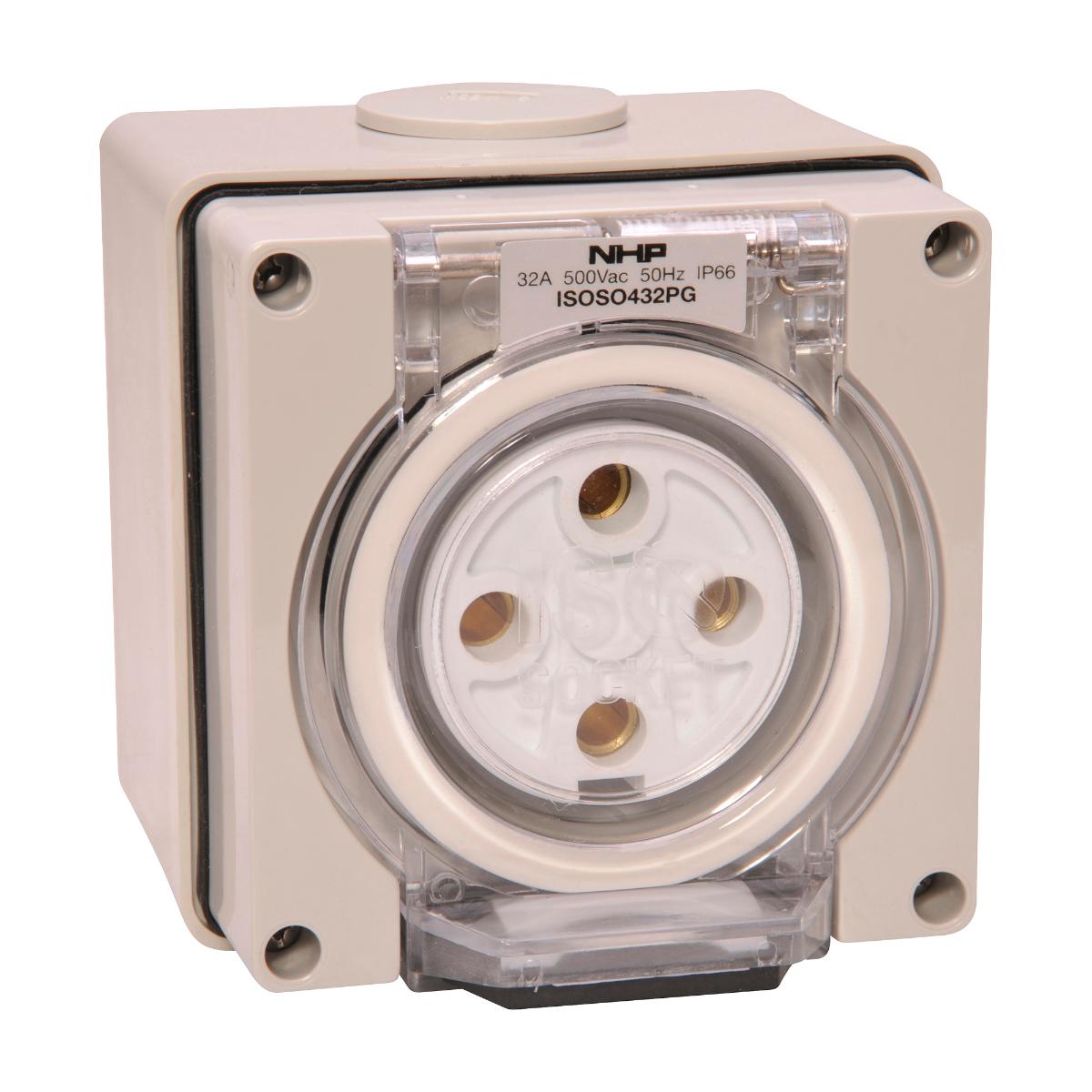 ISO SOCKET OUTLET 3PH 4 ROUND PINS 32A