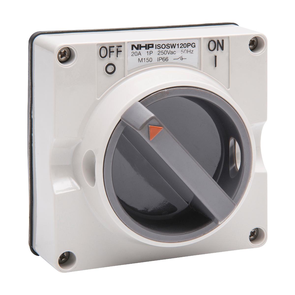ISO SWITCH 1PH 2 POLE 20A LESS BASE