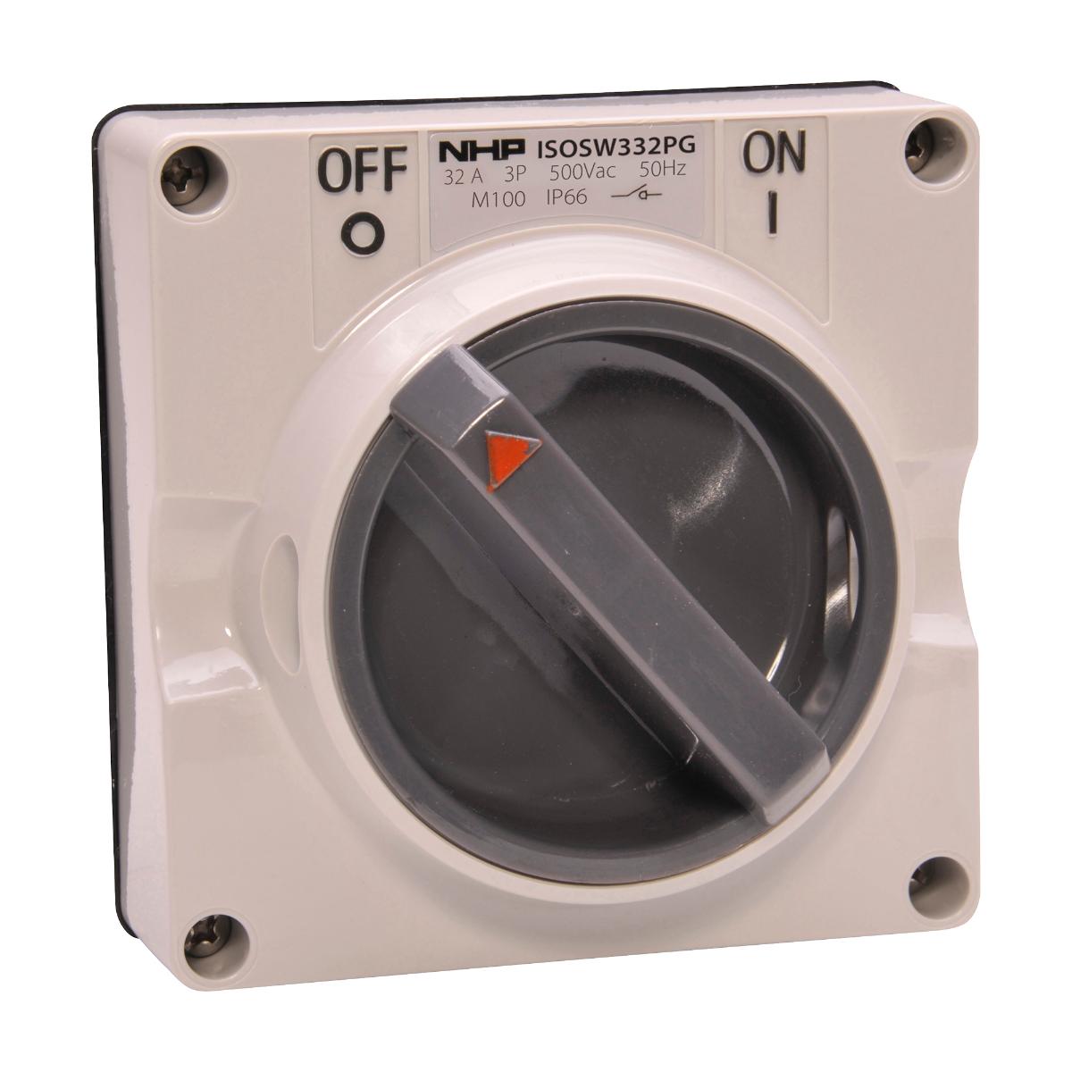 ISO SWITCH 3PH 3 POLE 32A LESS BASE