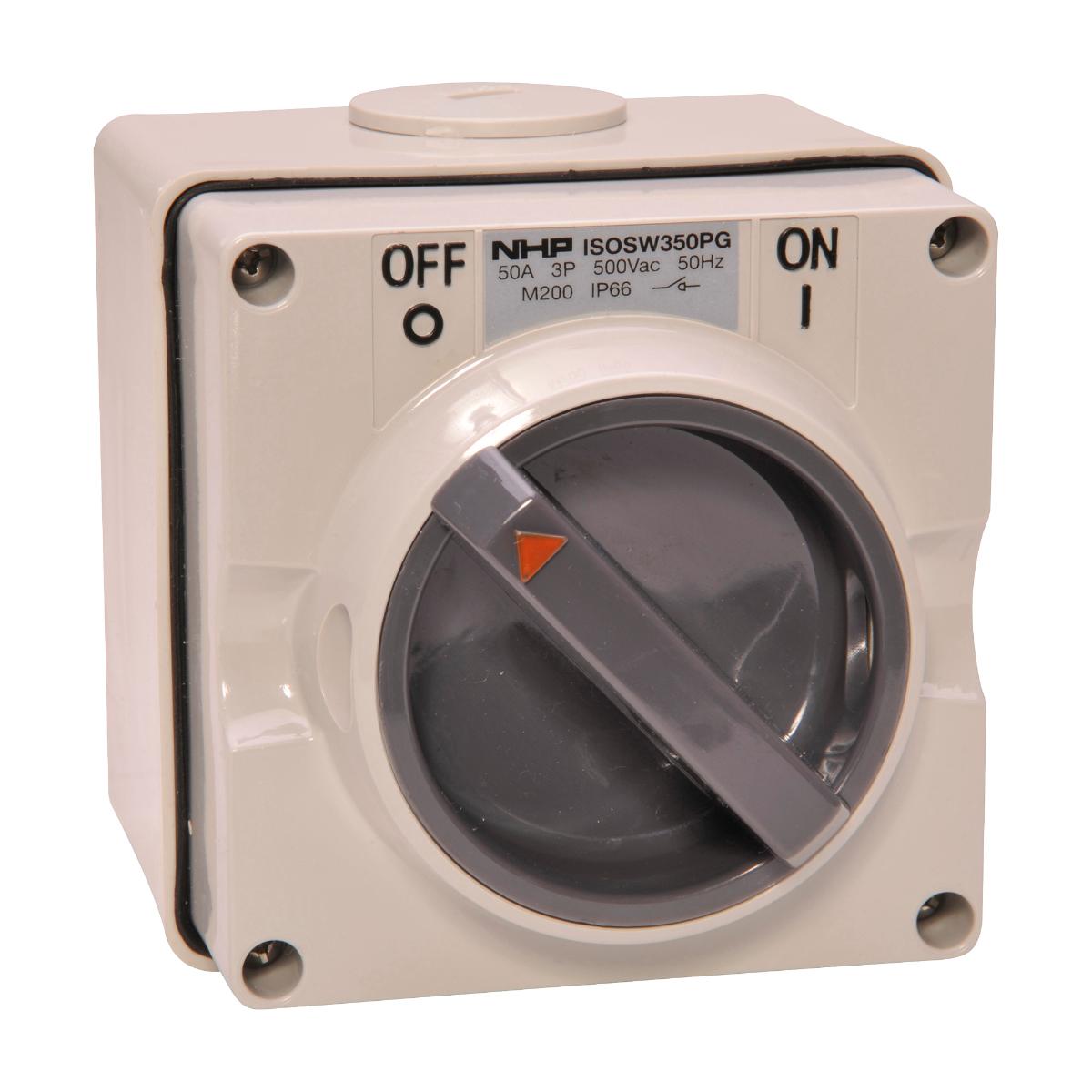 ISO SWITCH 3PH 3 POLE 50A 63MM BASE GREY