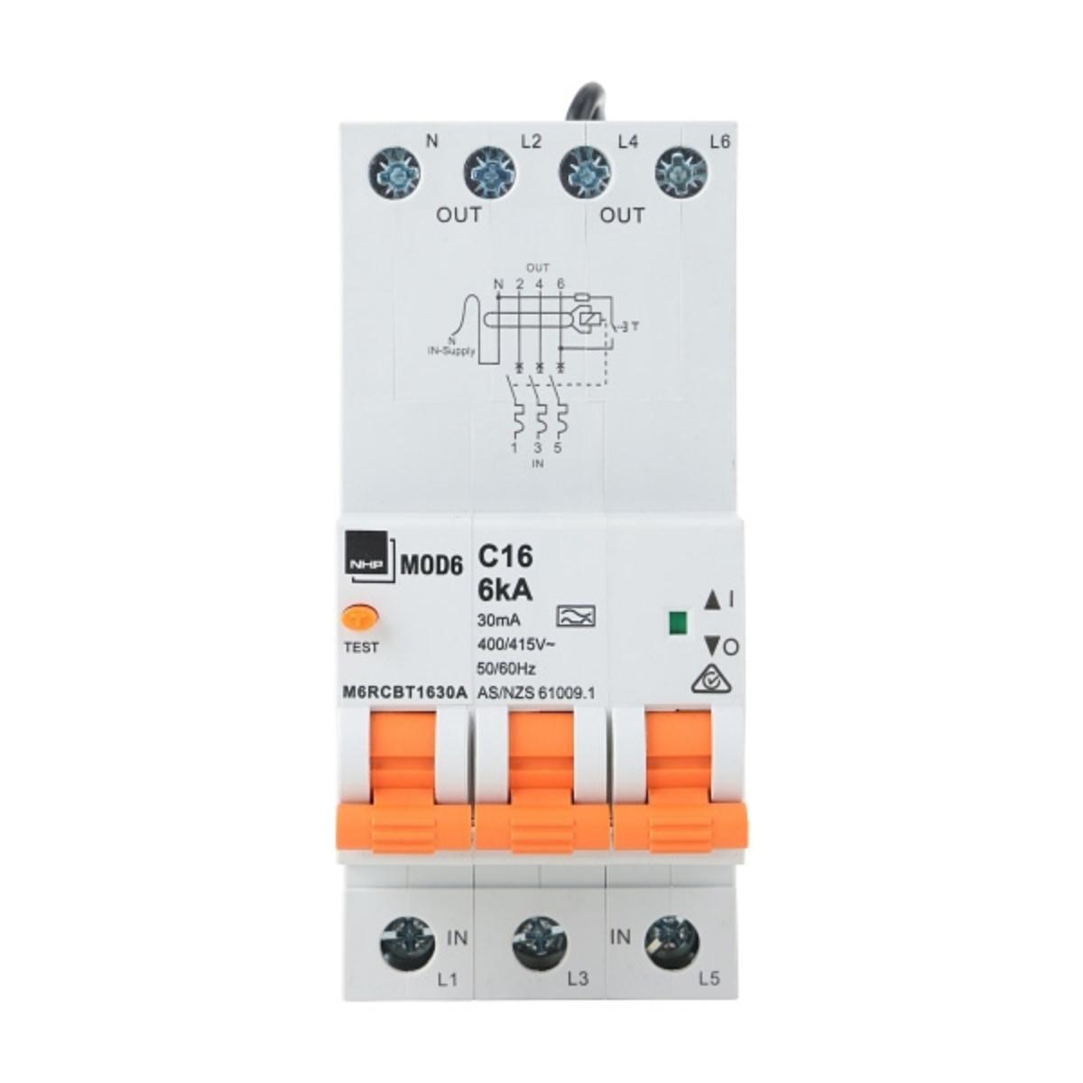 RCBO MOD6 3P+N 50A 6KA 30MA 3 MODULE
