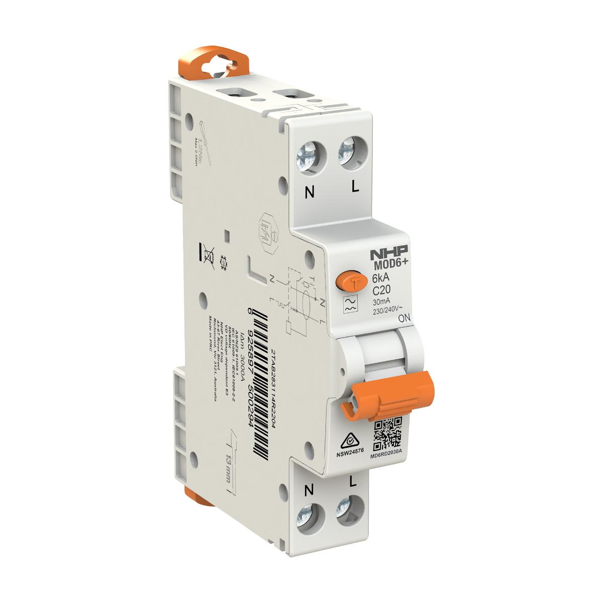RCBO MOD6+ 1P+SN 16A 6KA 10MA 1 MODULE