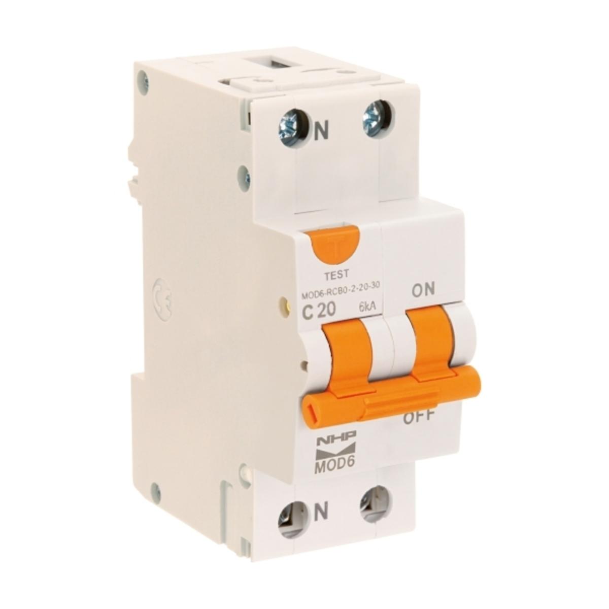 RCBO MOD6 1P+N 20A 6KA 30MA 2 MODULE