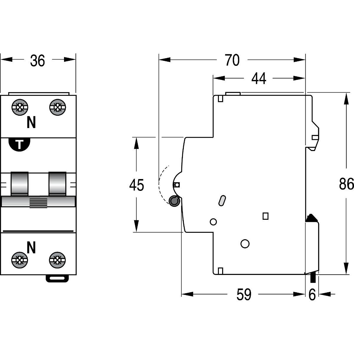 RCBO MOD6 1P+N 20A 6KA 30MA 2 MODULE