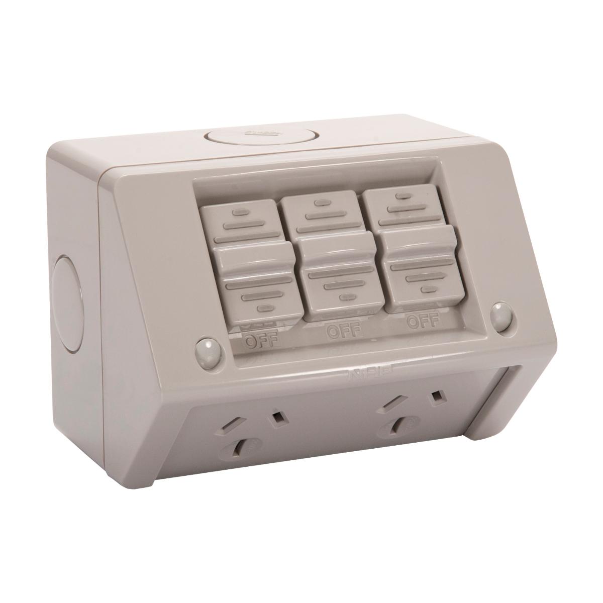 W/P DOUBLE GPO + EXT SW IP53 15A SURF MT