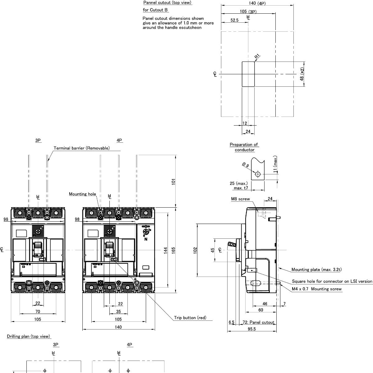 MCCB TBP 3P 250A 36KA 250 FRAME