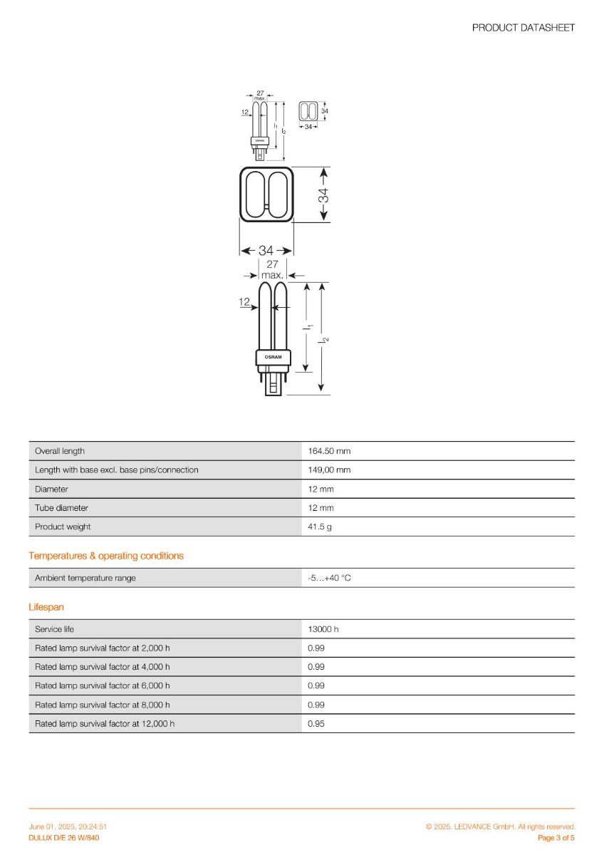 FLUORO PLC DULUX D/E 26W/840 G24Q-3 4PIN
