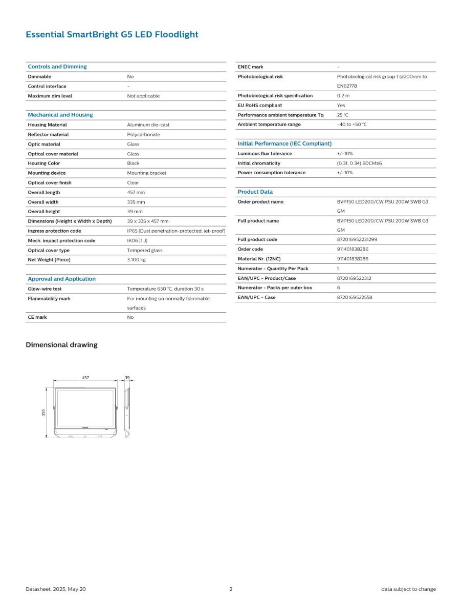 LED FLOODLIGHT SMARTBRIGHT G2 200W 4000K
