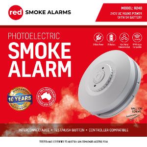 P/E SMOKE ALARM 240VAC WITH 9V BATT B/UP