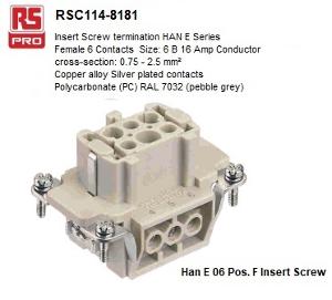 INSERT ELEC CONN 6 PIN F 16A 500V INSERT ELEC CONN 6 PIN F 16A 500V
