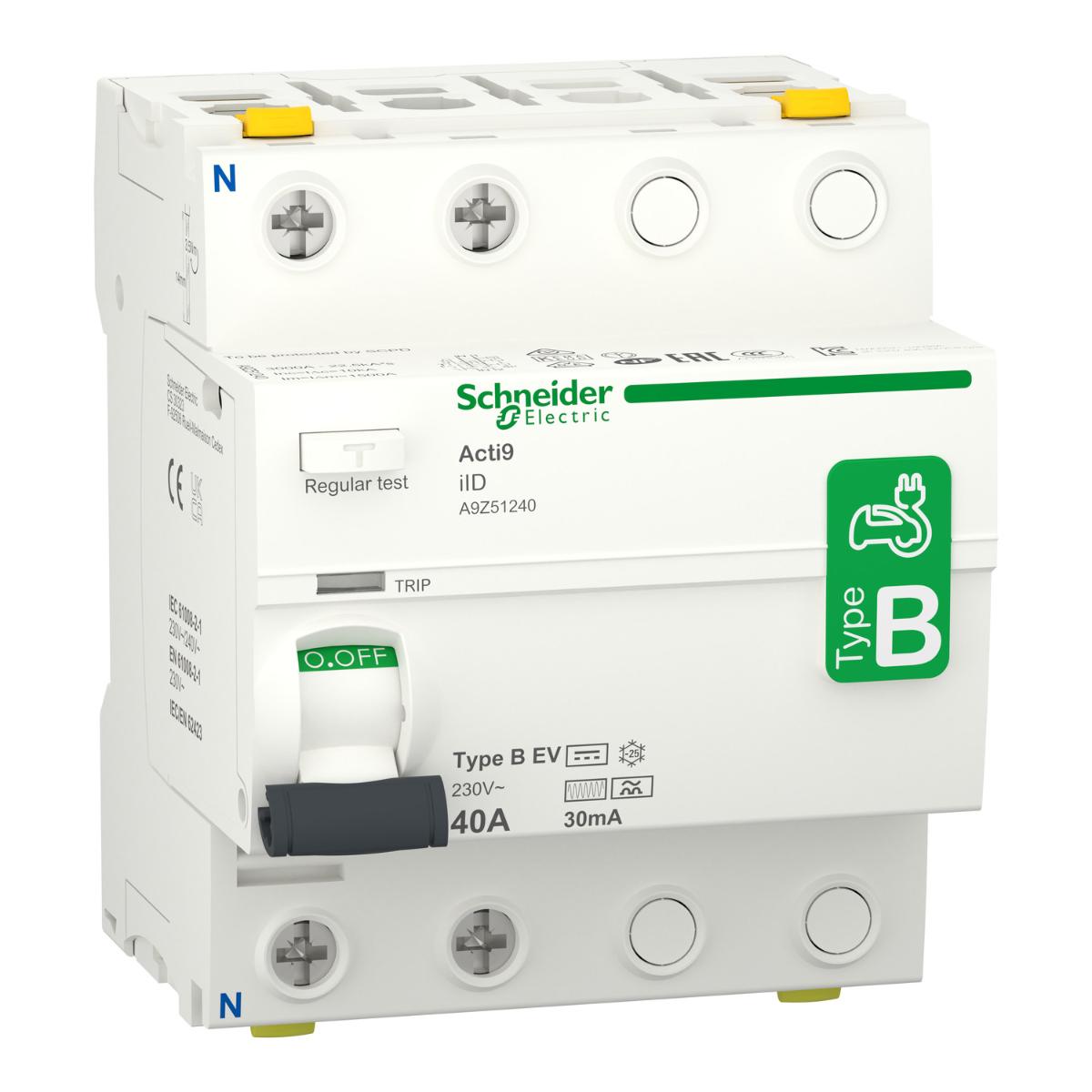 RCCB 2P 40A 30MA 10KA CL B 4MODULE