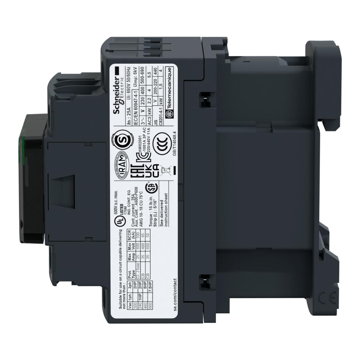 CONTACTOR 3P 9A AC3 4KW 415VAC COIL